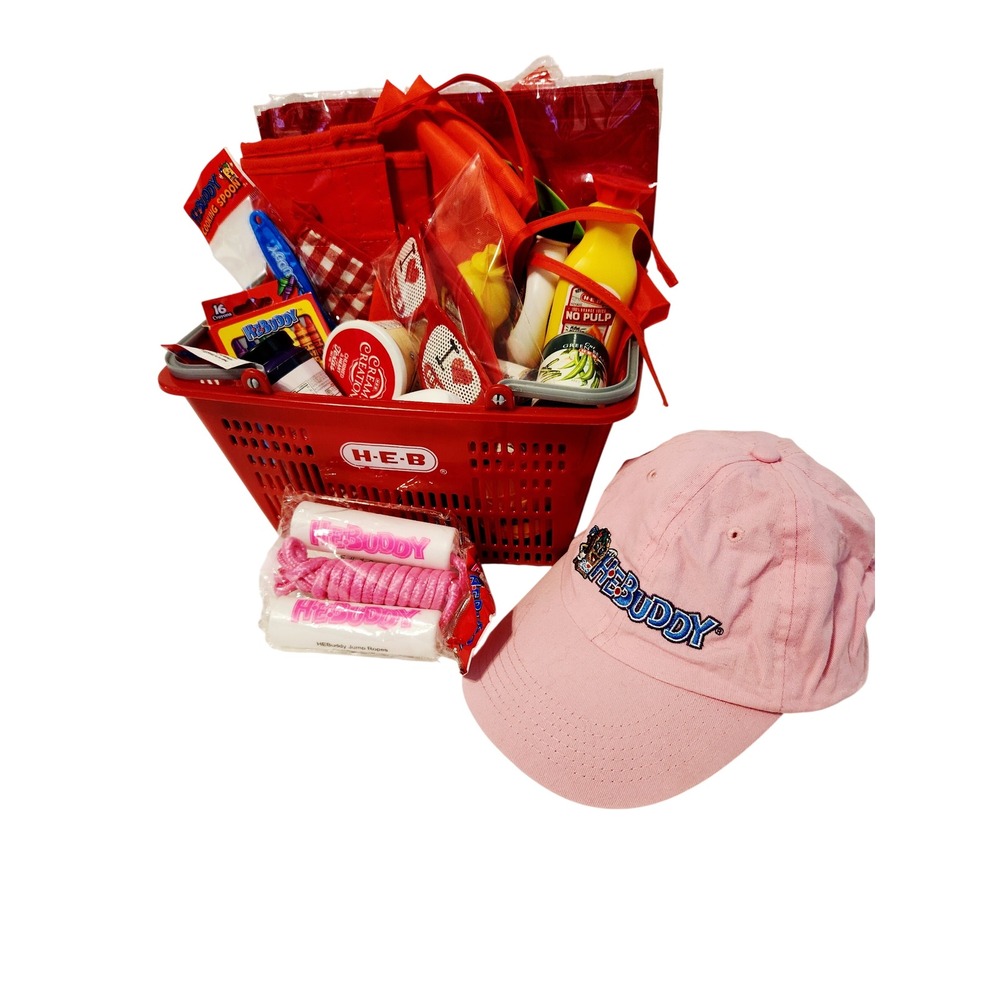 HEB H-E-Buddy Kids Grocery Store Play Set Basket Hat Apron Play Food Toys  #2/3
